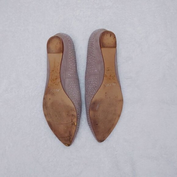 ALDO Taupe Studded Leather Pointed Toe Flats - Picture 6 of 7